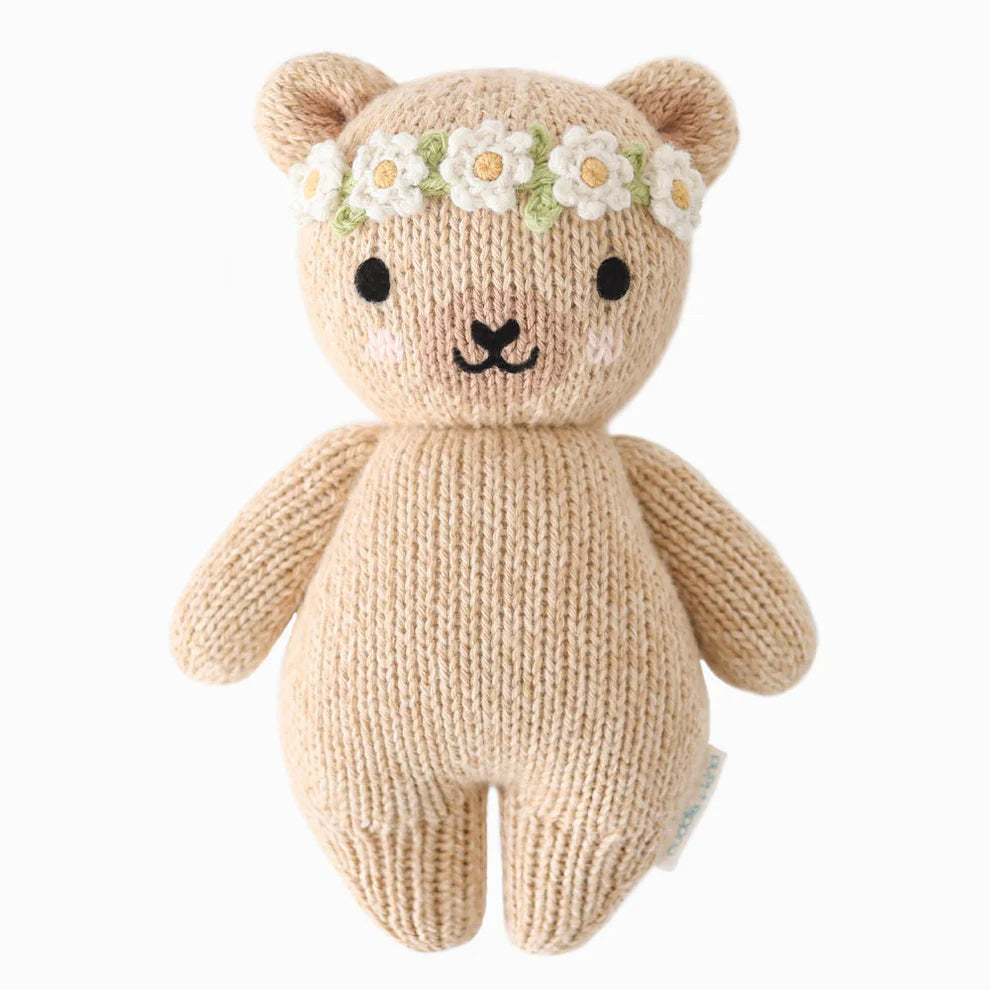 cuddle + kind Hand-Knit Baby Animal - Ivory Floral Honey Bear