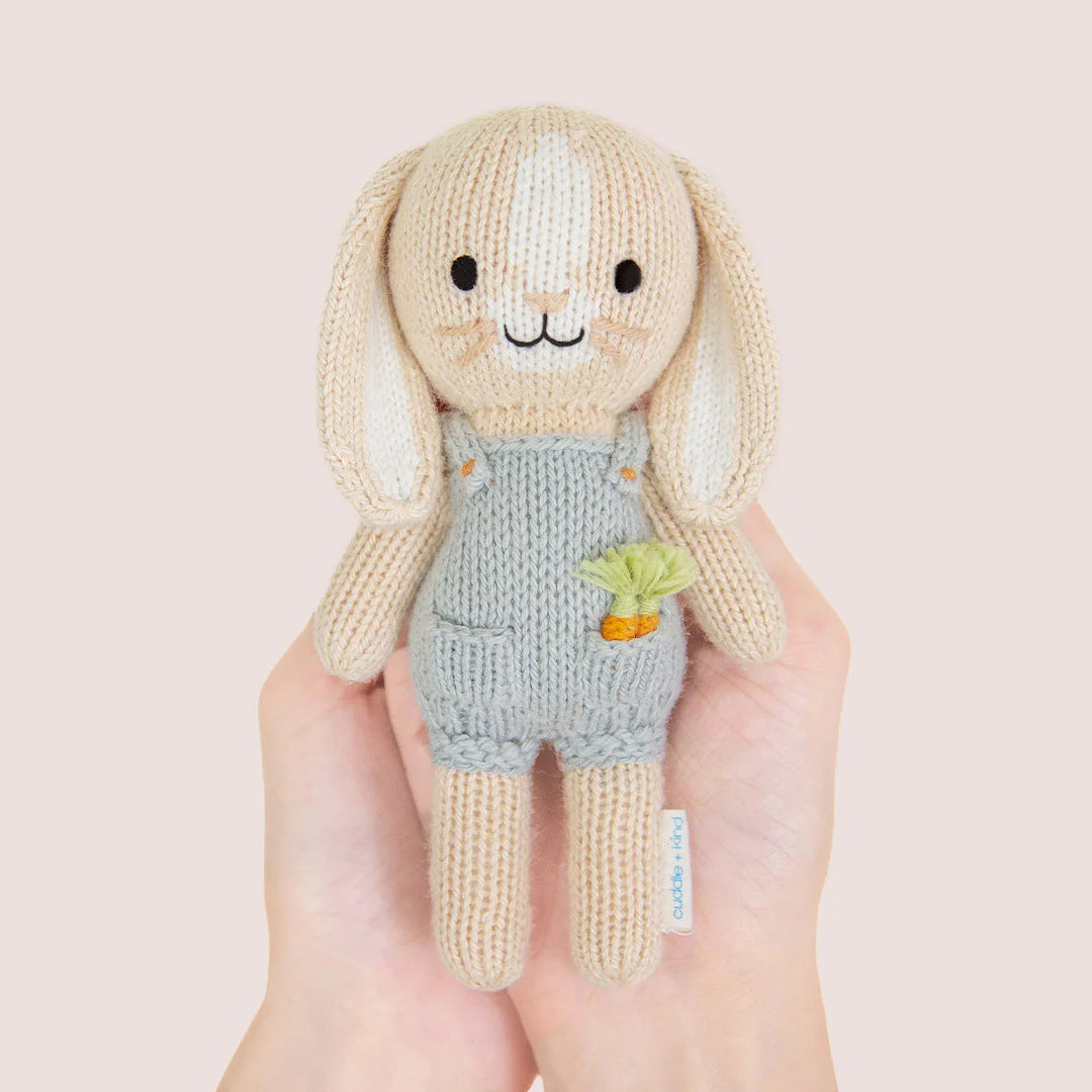 cuddle + kind Hand-Knit Tiny Collection - Henry the Bunny Size Detail In Hand