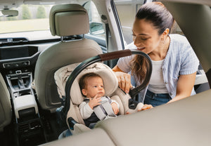 UPPAbaby Aria Infant Car Seat - Declan (Oat Melange/Chestnut Leather) Lifestyle 1