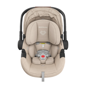 UPPAbaby Aria Infant Car Seat - Declan (Oat Melange/Chestnut Leather) Above Angle with Insert