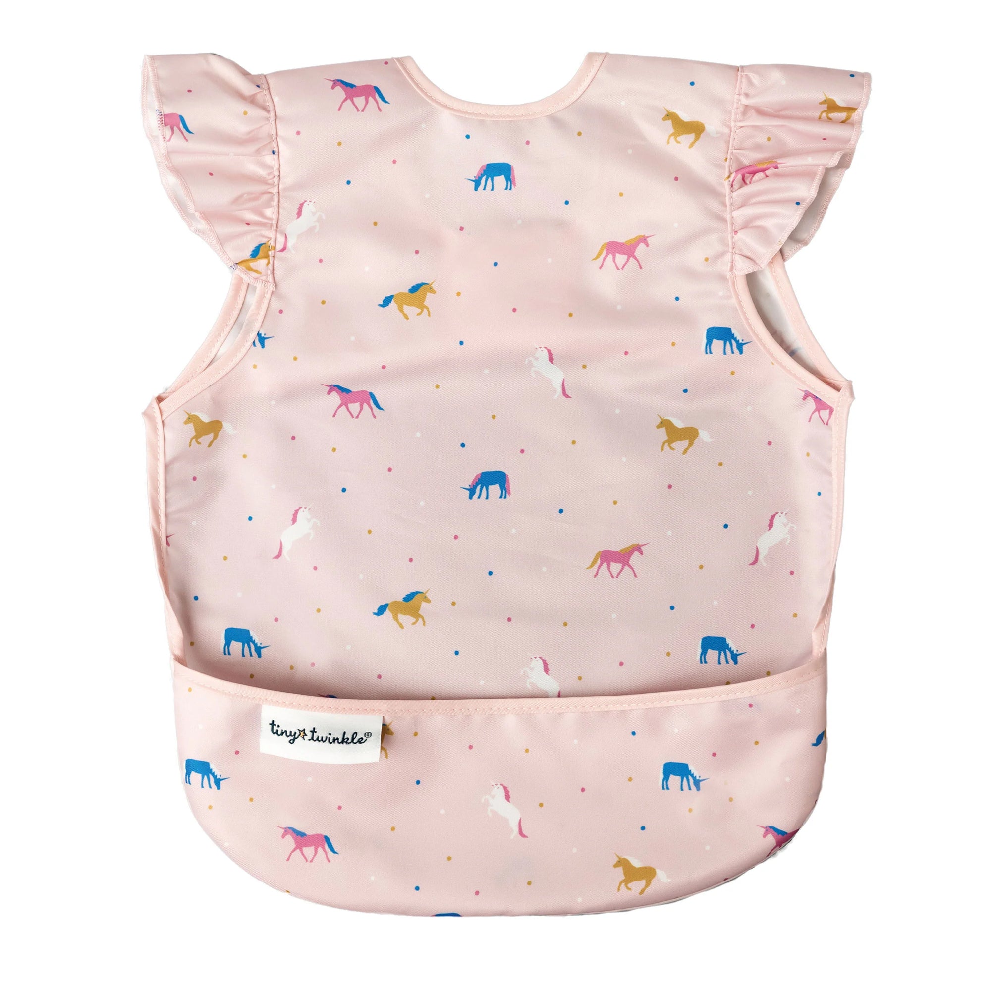 Tiny Twinkle Mess-Proof Apron Bib - Unicorn Confetti (Ruffle)