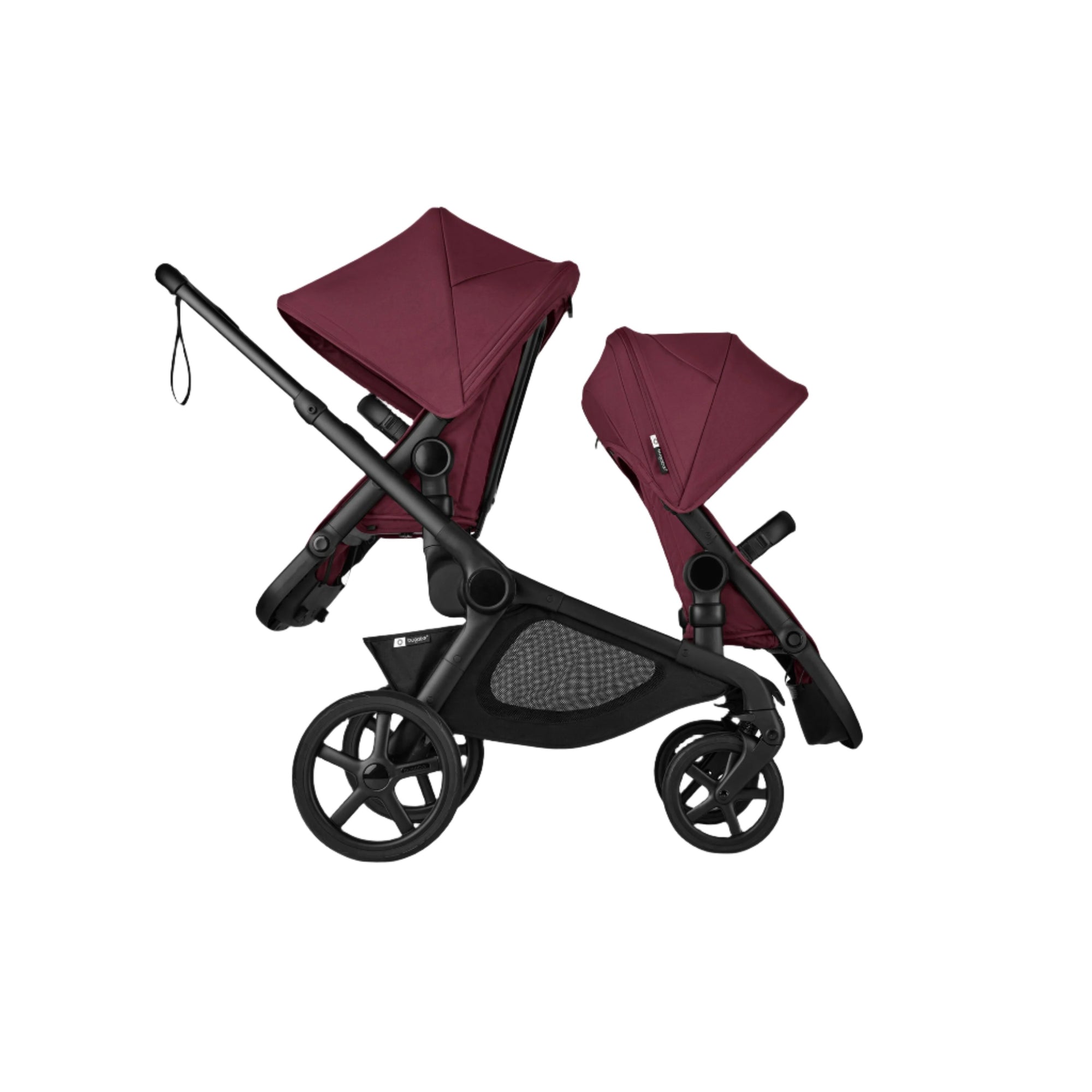 Bugaboo Kangaroo Complete Stroller - Black/Dark Cherry With Toddler Seat Facing Parent and Sibling Seat Facing World