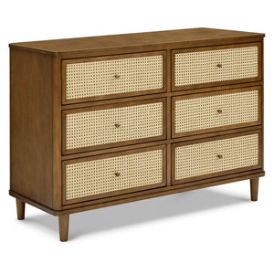 Natural Walnut / Blonde Cane Namesake Marin with Cane 6 Drawer Assembled Dresser