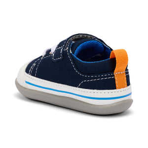 See Kai Run Stevie ll First Walker - Navy Canvas Back Angle