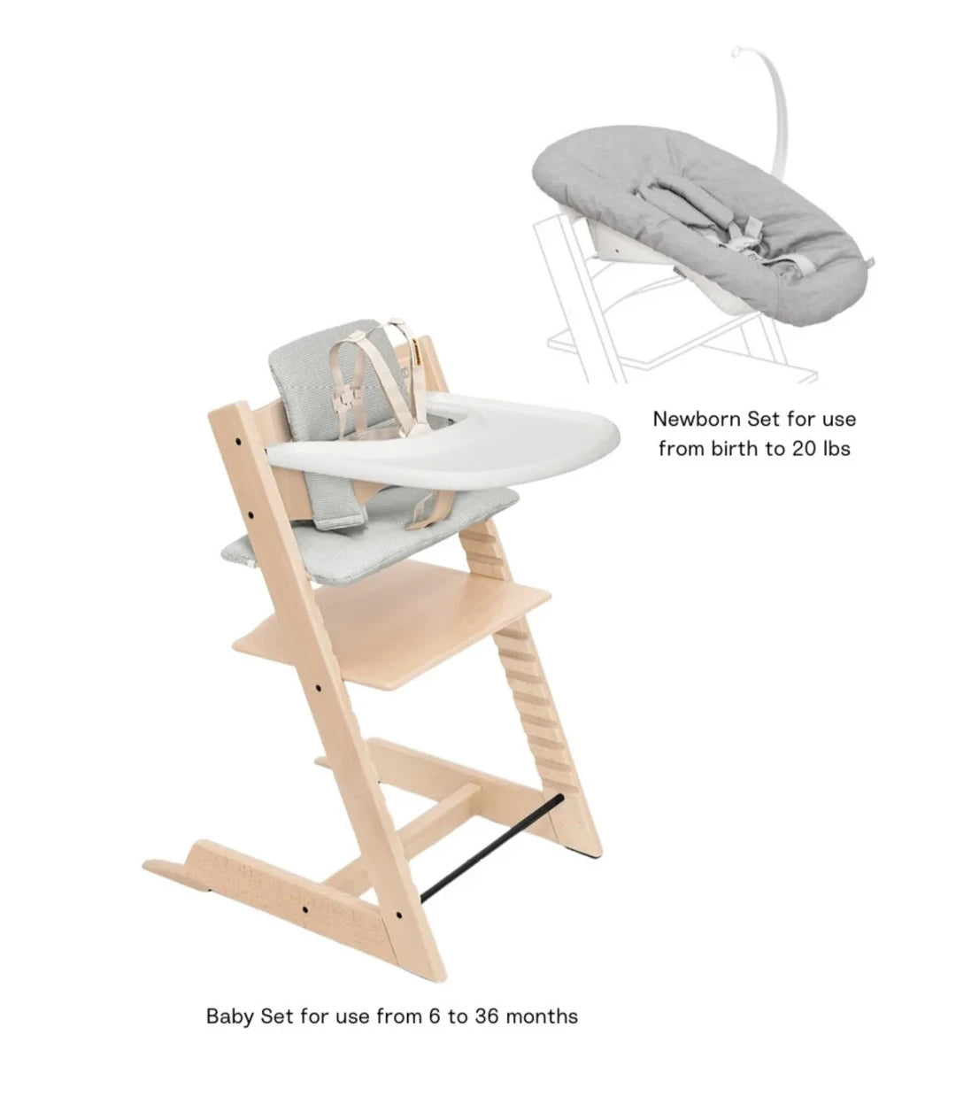 Natural / Nordic Grey Cushion - Stokke Tripp Trapp® High Chair² Complete + Newborn Set Bundle