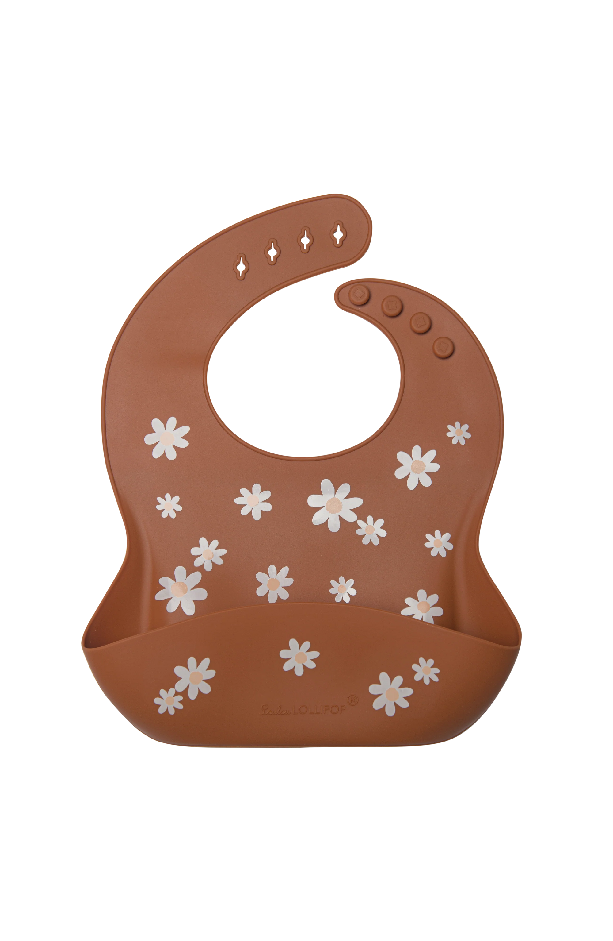 Loulou Lollipop Silicone Printed Bib - Daisy Honey Brown