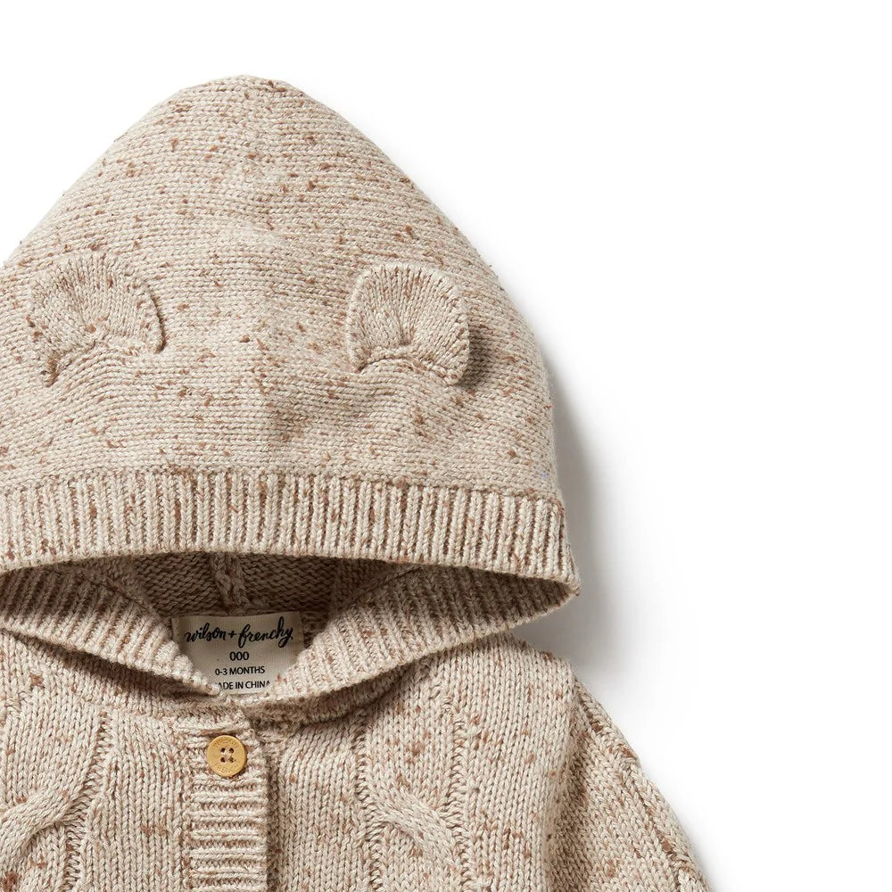 Wilson + Frenchy Knitted Cable Jacket - Almond Fleck Hood Detail