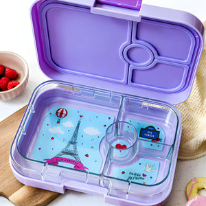 Yumbox Panino 4-Compartment Food Tray - Lulu Purple/Paris Je T'aime Tray Open Lifestyle