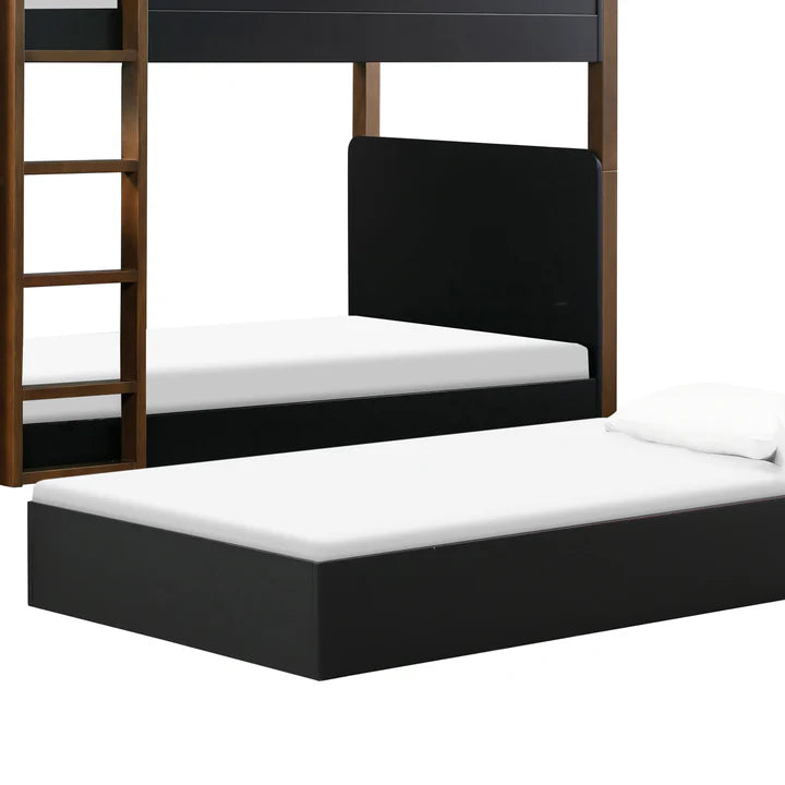 Babyletto TipToe Bunk Bed - Black / Natural Walnut - With Trundle Bed and Mattress