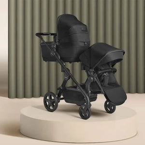 Silver Cross Wave Stroller with Car Seat Adapter (2023) - Onyx Bassinet and Main Seat