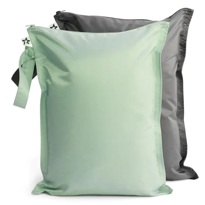 Tiny Twinkle 2 PK Mess-Proof Wet Bag Set - Sage & Charcoal