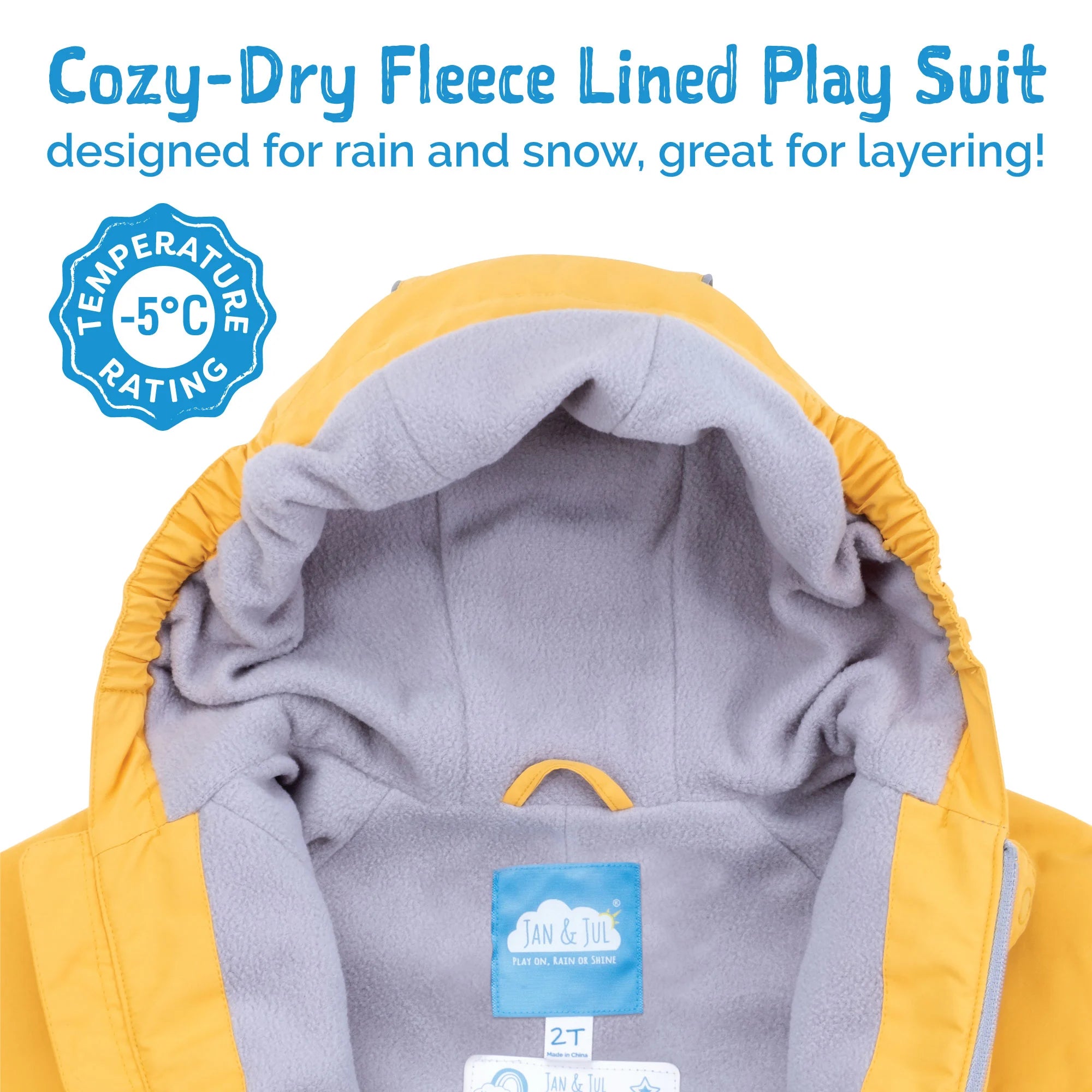 Jan & Jul Fleece Lined Rain Suit Summer Camp - Temperature Rating