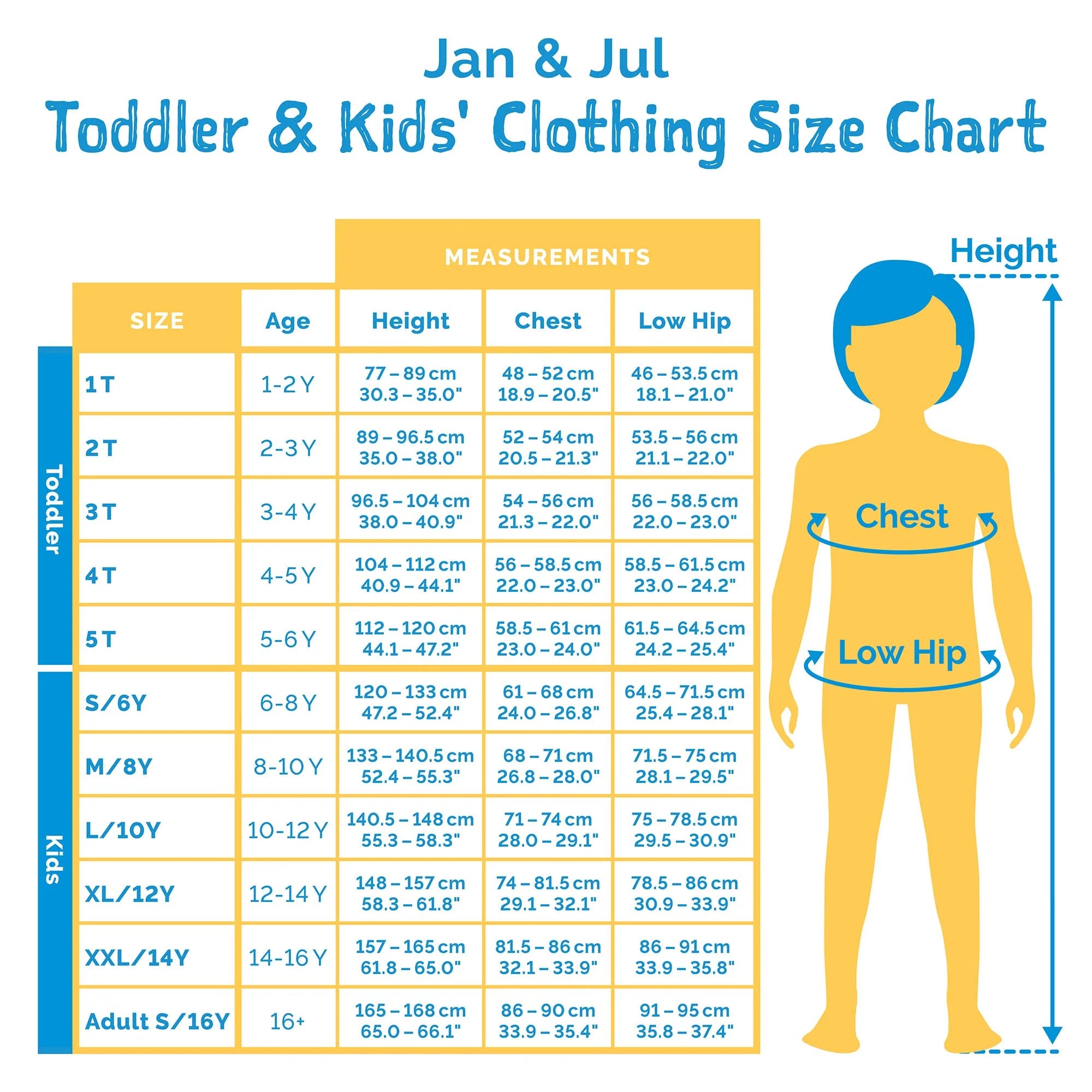 Jan & Jul Fleece Lined Rain Suit Summer Camp - Size Chart